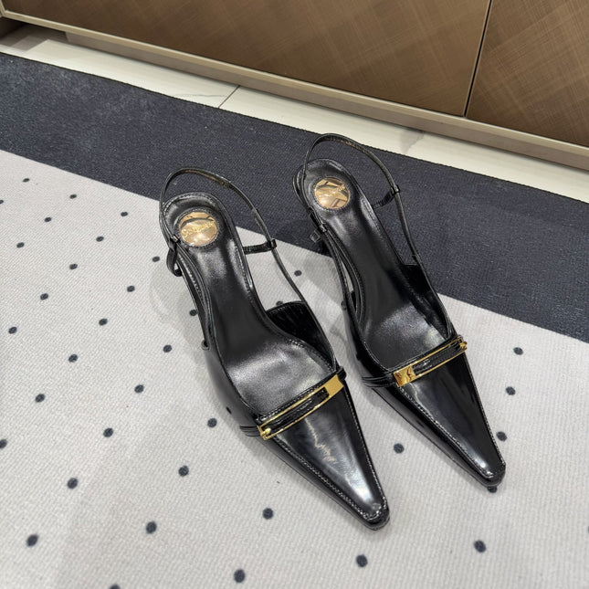 YSL 26S HEELED SLINGBACKS 75 MM IN BLACK PATENT CALFSKIN