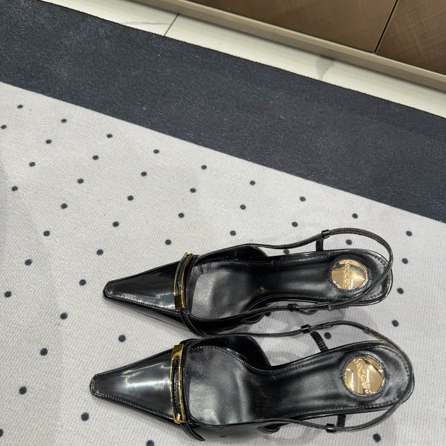 YSL 26S HEELED SLINGBACKS 75 MM IN BLACK PATENT CALFSKIN