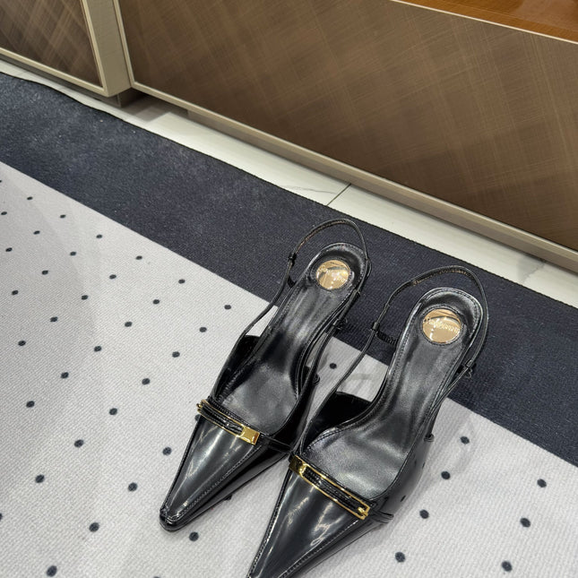 YSL 26S HEELED SLINGBACKS 75 MM IN BLACK PATENT CALFSKIN