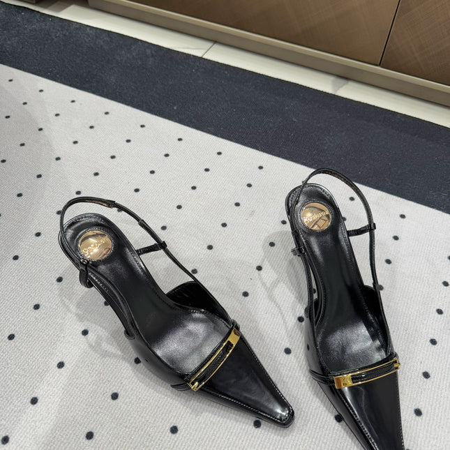 YSL 26S HEELED SLINGBACKS 75 MM IN BLACK PATENT CALFSKIN