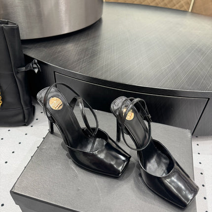 YSL 26S SQUARE-TOE HIGH HEELS 105 MM IN BLACK PATENT CALFSKIN