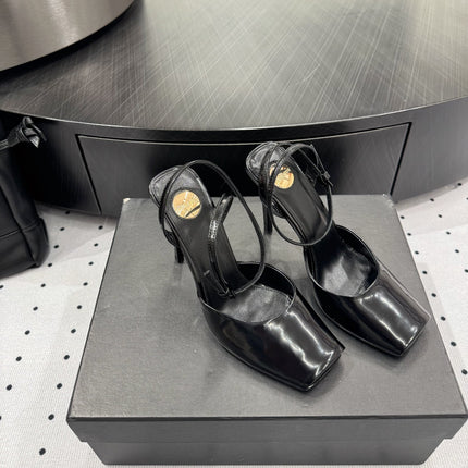 YSL 26S SQUARE-TOE HIGH HEELS 105 MM IN BLACK PATENT CALFSKIN