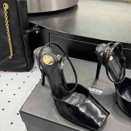 YSL 26S SQUARE-TOE HIGH HEELS 105 MM IN BLACK PATENT CALFSKIN