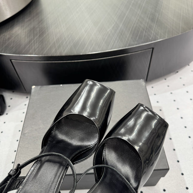 YSL 26S SQUARE-TOE HIGH HEELS 105 MM IN BLACK PATENT CALFSKIN