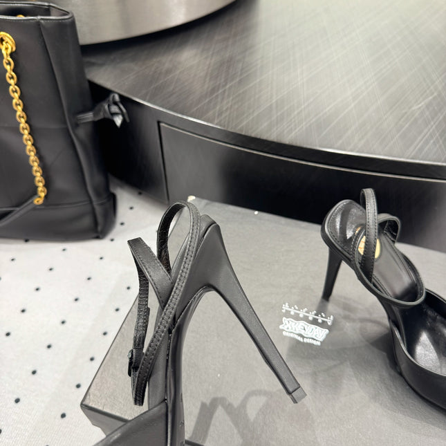 YSL 26S SQUARE-TOE HIGH HEELS 105 MM IN BLACK CALFSKIN