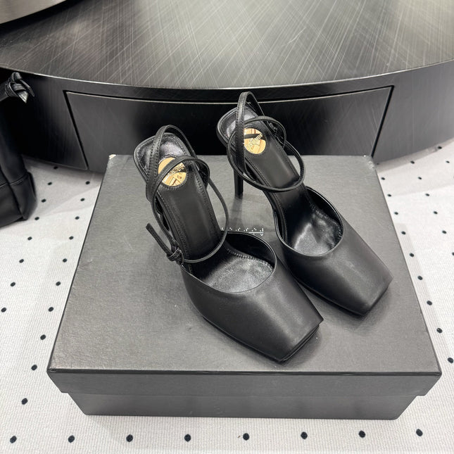 YSL 26S SQUARE-TOE HIGH HEELS 105 MM IN BLACK CALFSKIN