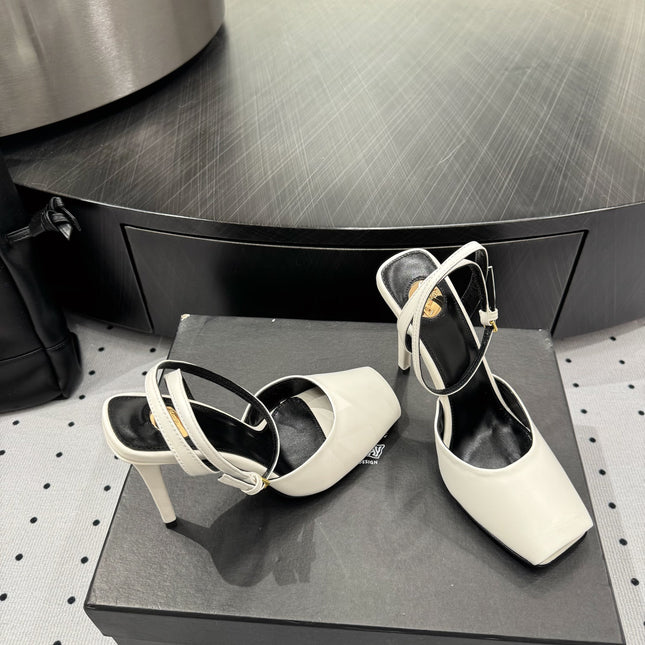 YSL 26S SQUARE-TOE HIGH HEELS 105 MM IN WHITE CALFSKIN