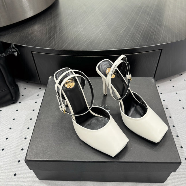 YSL 26S SQUARE-TOE HIGH HEELS 105 MM IN WHITE CALFSKIN