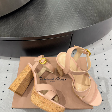 GIANVITO ROSSI 26S CROSS-STRAP SANDALS 115 MM IN NUDE PINK CALFSKIN