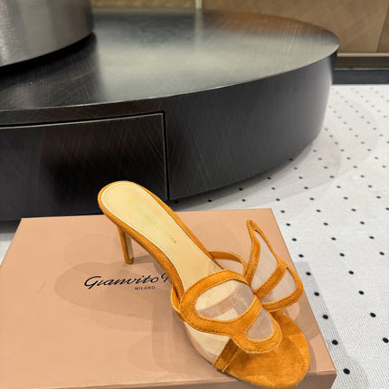 GIANVITO ROSSI 26S BUTTERFLY HIGH-HEEL SANDALS 80 MM IN DARK ORANGE SUEDE