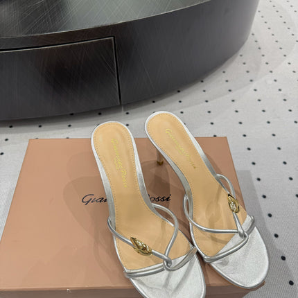 GIANVITO ROSSI 26S STRAPPY HEEL SANDALS 80 MM IN SILVER LAMBSKIN