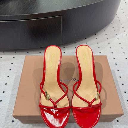 GIANVITO ROSSI 26S STRAPPY HEEL SANDALS 80 MM IN RED PATENT LAMBSKIN