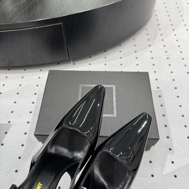 YSL 26S SLINGBACK HEELS 105 MM IN BLACK GLOSSY CALFSKIN WITH BUCKLE CLOSURE