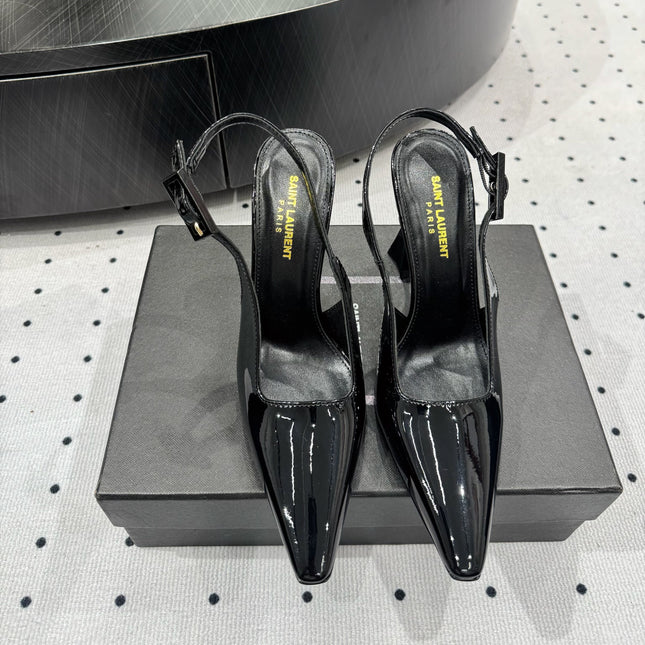 YSL 26S SLINGBACK HEELS 105 MM IN BLACK GLOSSY CALFSKIN WITH BUCKLE CLOSURE