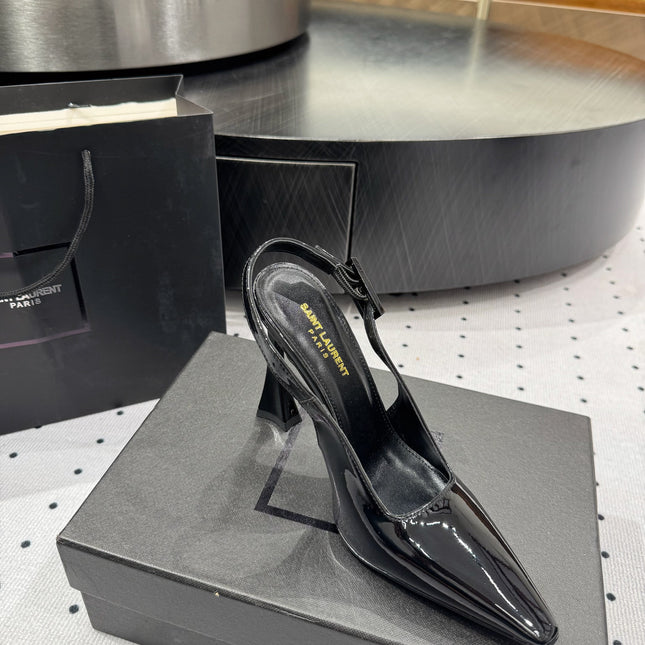 YSL 26S SLINGBACK HEELS 105 MM IN BLACK GLOSSY CALFSKIN WITH BUCKLE CLOSURE