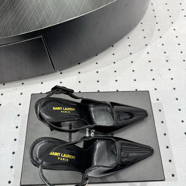 YSL 26S SLINGBACK HEELS 105 MM IN BLACK GLOSSY CALFSKIN WITH BUCKLE CLOSURE