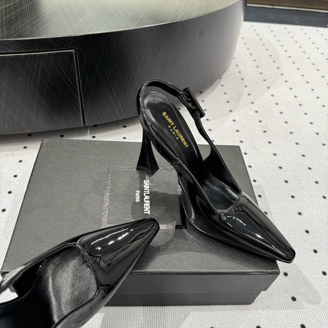 YSL 26S SLINGBACK HEELS 105 MM IN BLACK GLOSSY CALFSKIN WITH BUCKLE CLOSURE