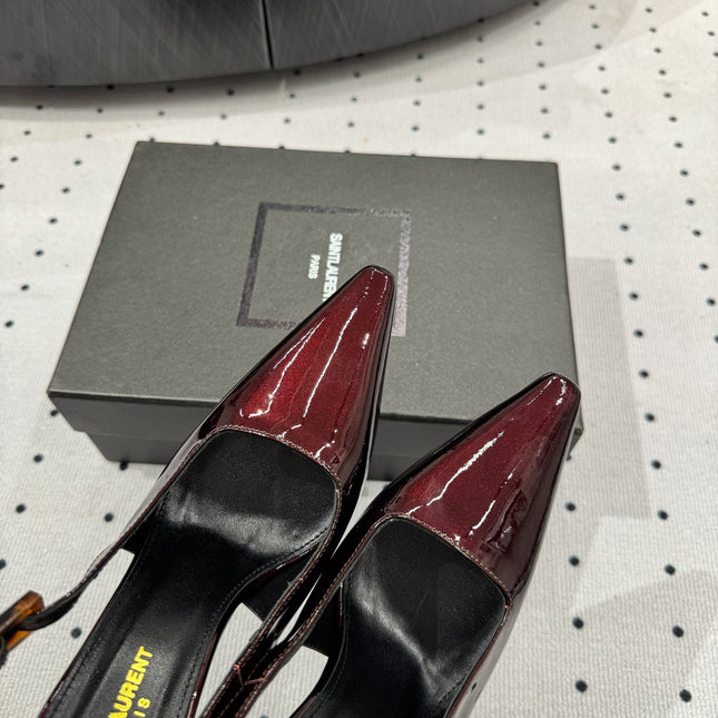 YSL 26S SLINGBACK HEELS 105 MM IN DARK RED GLOSSY CALFSKIN WITH BUCKLE CLOSURE