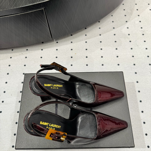 YSL 26S SLINGBACK HEELS 105 MM IN DARK RED GLOSSY CALFSKIN WITH BUCKLE CLOSURE
