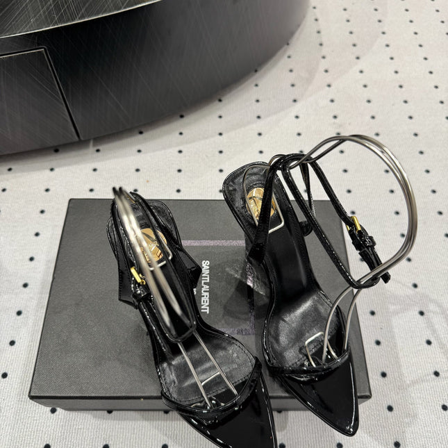 YSL 26S WEDGE HEELS 105 MM IN BLACK GLOSSY CALFSKIN