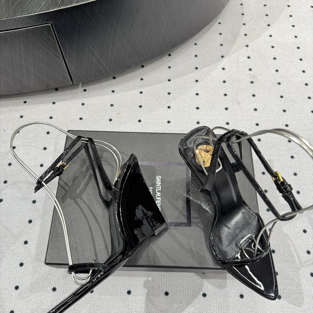 YSL 26S WEDGE HEELS 105 MM IN BLACK GLOSSY CALFSKIN