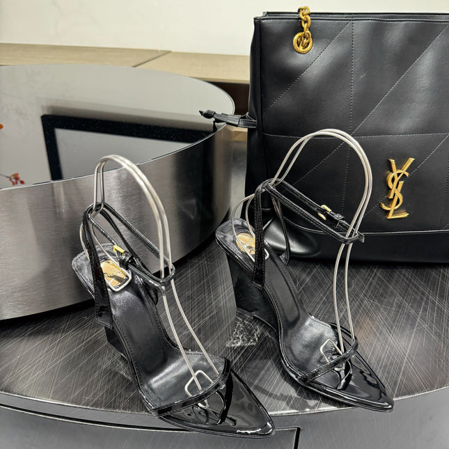 YSL 26S WEDGE HEELS 105 MM IN BLACK GLOSSY CALFSKIN