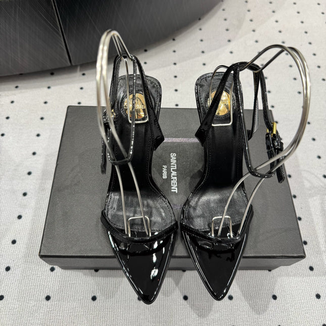 YSL 26S WEDGE HEELS 105 MM IN BLACK GLOSSY CALFSKIN