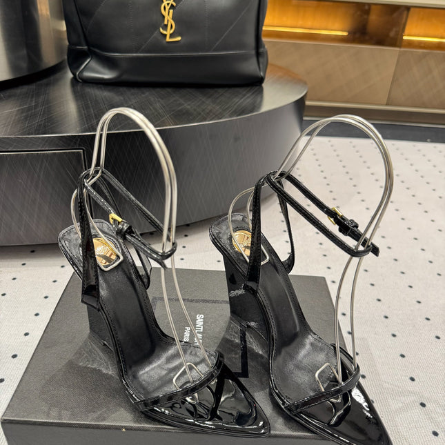 YSL 26S WEDGE HEELS 105 MM IN BLACK GLOSSY CALFSKIN