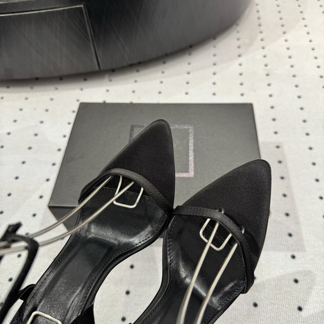 YSL 26S METAL-CAPPED WEDGE HEELS 105 MM IN BLACK SATIN