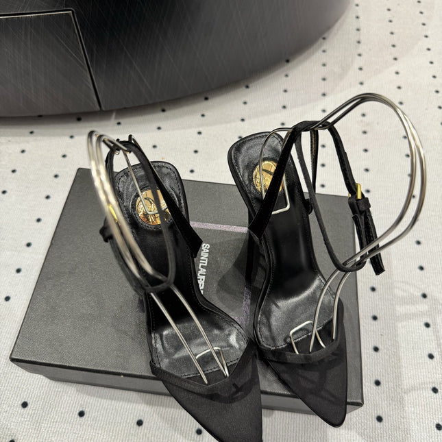 YSL 26S WEDGE HEELS 105 MM IN BLACK SATIN