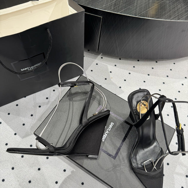 YSL 26S WEDGE HEELS 105 MM IN BLACK SATIN