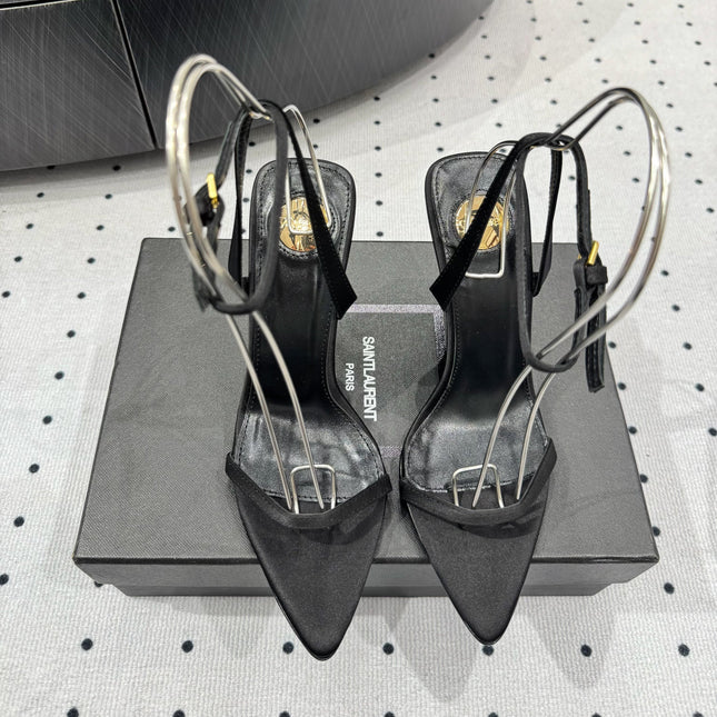 YSL 26S WEDGE HEELS 105 MM IN BLACK SATIN