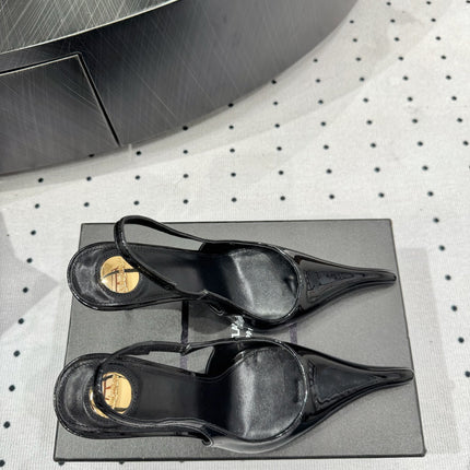 YSL 26S POINTED-TOE SLINGBACK HEELS 105 MM IN BLACK PATENT CALFSKIN STYLE 1