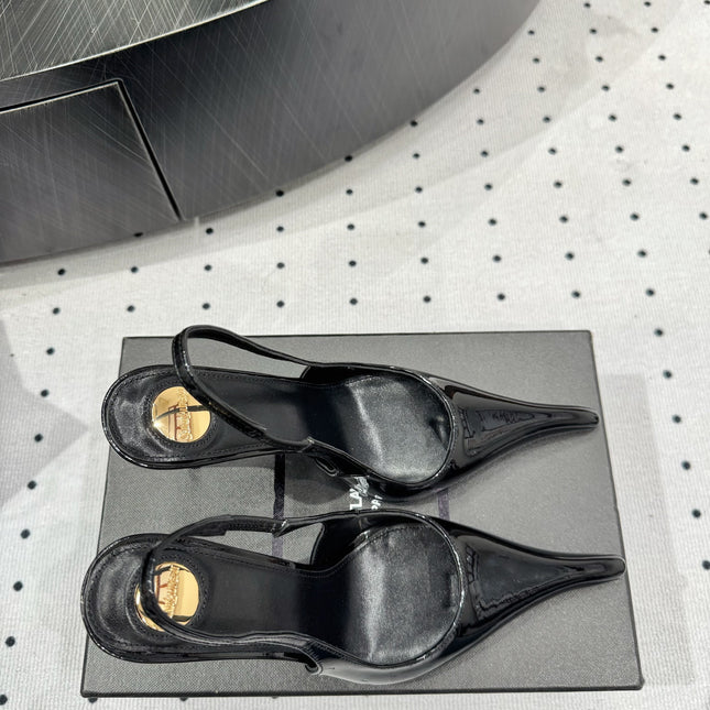 YSL 26S POINTED-TOE SLINGBACK HEELS 105 MM IN BLACK PATENT CALFSKIN STYLE 1