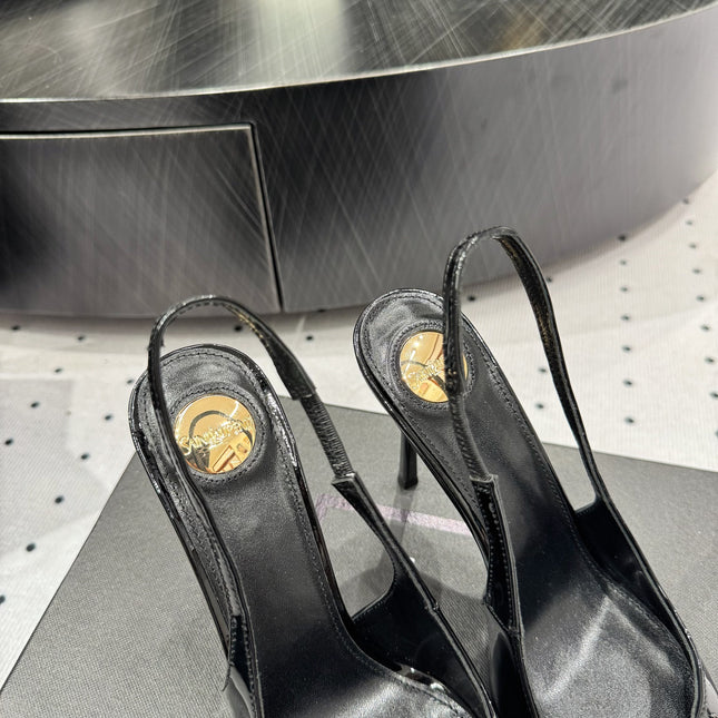 YSL 26S POINTED-TOE SLINGBACK HEELS 105 MM IN BLACK PATENT CALFSKIN STYLE 1