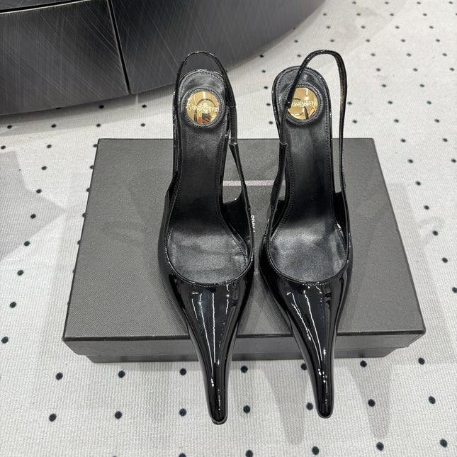 YSL 26S POINTED-TOE SLINGBACK HEELS 105 MM IN BLACK PATENT CALFSKIN STYLE 1