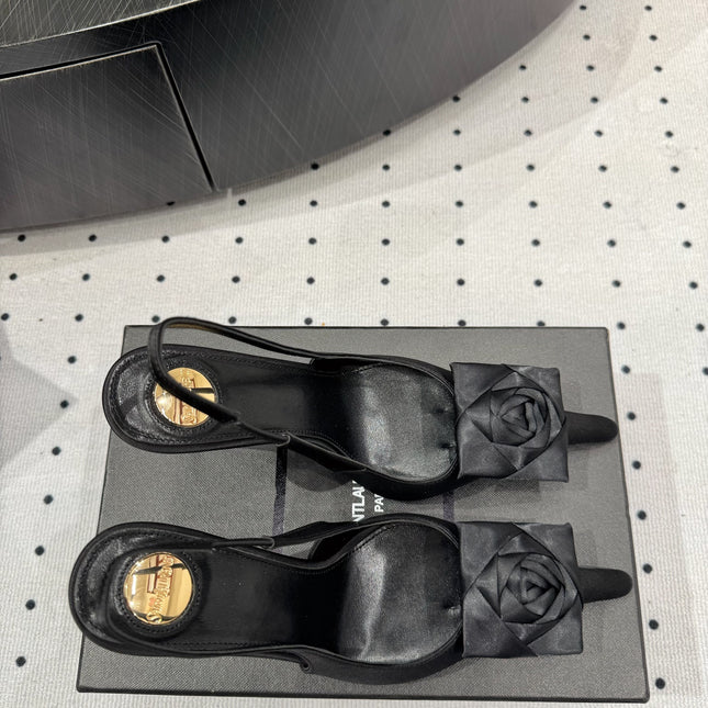 YSL 26S SLINGBACK HEELS 105 MM IN BLACK SATIN
