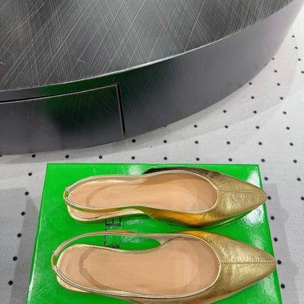 BOTTEGA VENETA 26S SLINGBACK FLATS IN GOLD CALFSKIN