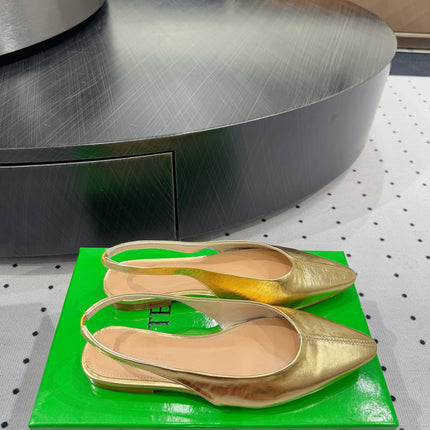 BOTTEGA VENETA 26S SLINGBACK FLATS IN GOLD CALFSKIN