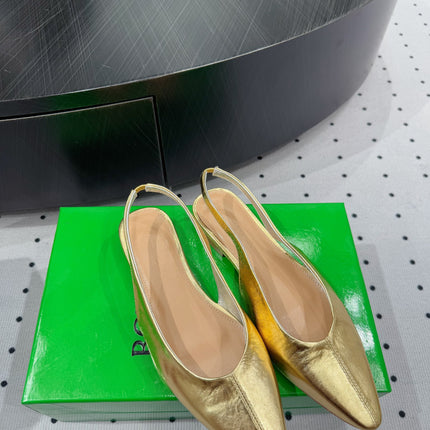 BOTTEGA VENETA 26S SLINGBACK FLATS IN GOLD CALFSKIN