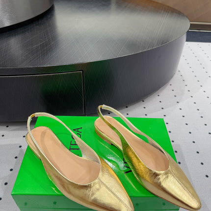 BOTTEGA VENETA 26S SLINGBACK FLATS IN GOLD CALFSKIN