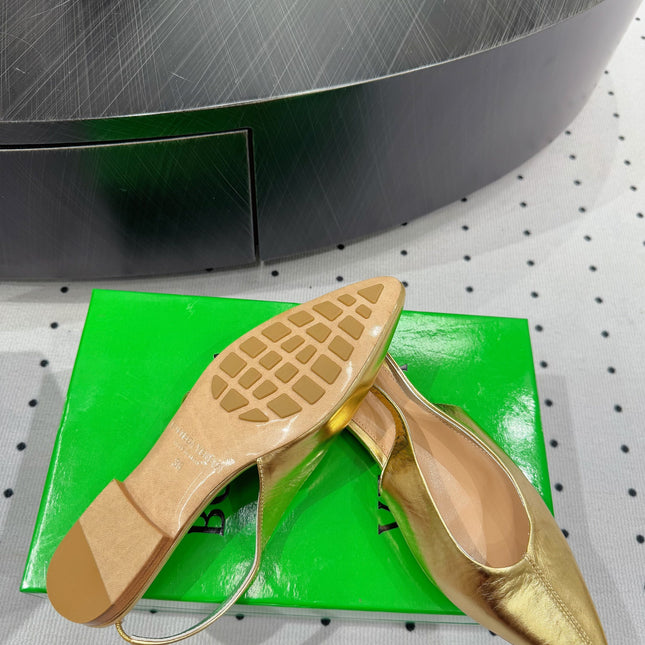 BOTTEGA VENETA 26S SLINGBACK FLATS IN GOLD CALFSKIN