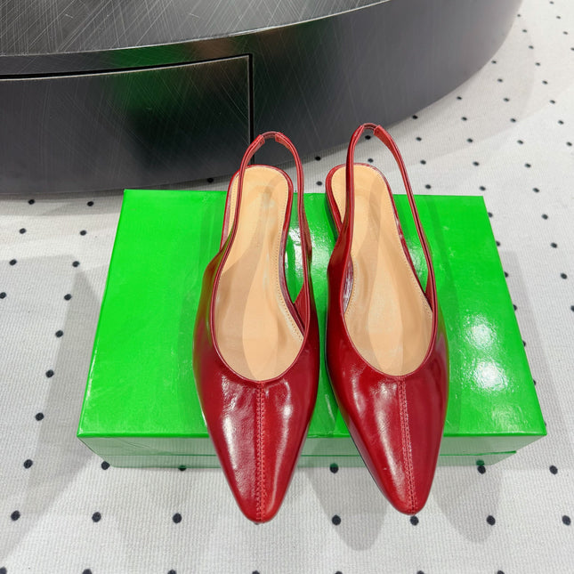 BOTTEGA VENETA 26S SLINGBACK FLATS IN RED CALFSKIN