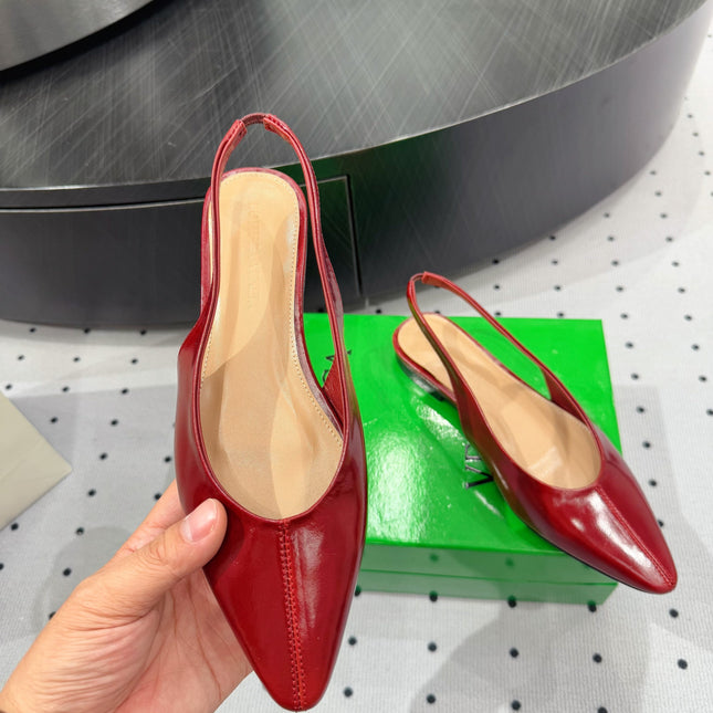 BOTTEGA VENETA 26S SLINGBACK FLATS IN RED CALFSKIN