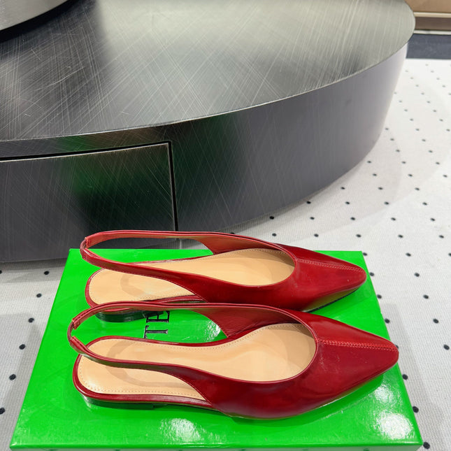 BOTTEGA VENETA 26S SLINGBACK FLATS IN RED CALFSKIN