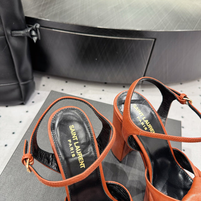 YSL 26S SANDAL HIGH HEELS 120 MM IN ORANGE CALFSKIN