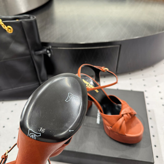 YSL 26S SANDAL HIGH HEELS 120 MM IN ORANGE CALFSKIN