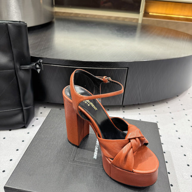 YSL 26S SANDAL HIGH HEELS 120 MM IN ORANGE CALFSKIN