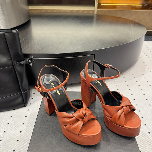 YSL 26S SANDAL HIGH HEELS 120 MM IN ORANGE CALFSKIN