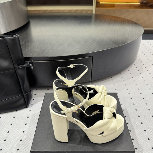 YSL 26S SANDAL HIGH HEELS 120 MM IN CREAM WHITE CALFSKIN